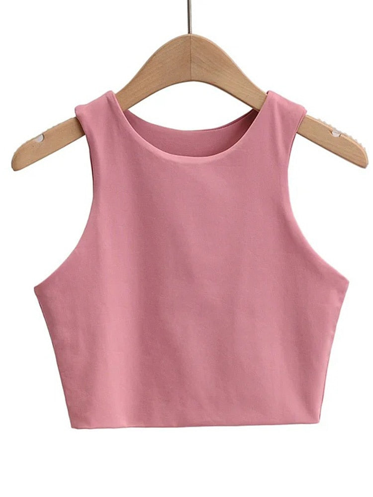Sexy Slim Tops O-neck Sleeveless Double Nylon Tank Top