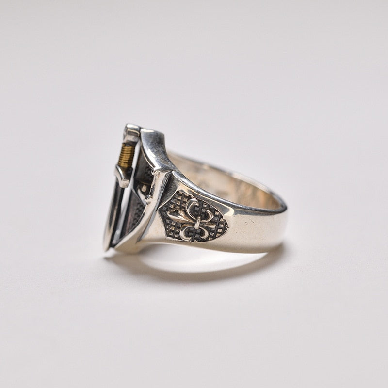 Excalibur Men's Medieval Templar Retro Shield Shape Resizable Ring