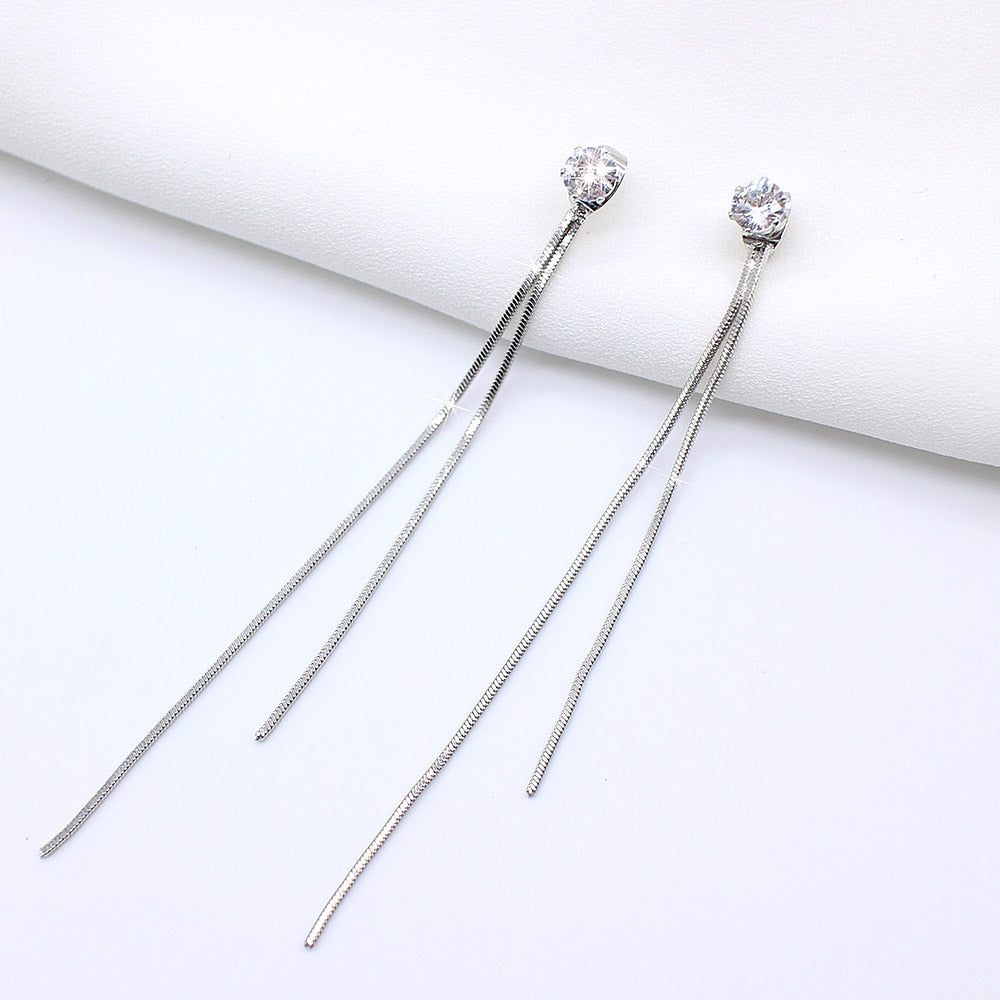 Korean Long Statement Geometric Triangle Tassel Dangle Drop Earrings