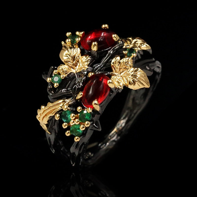 Leaf Flower Color Zircon Ring