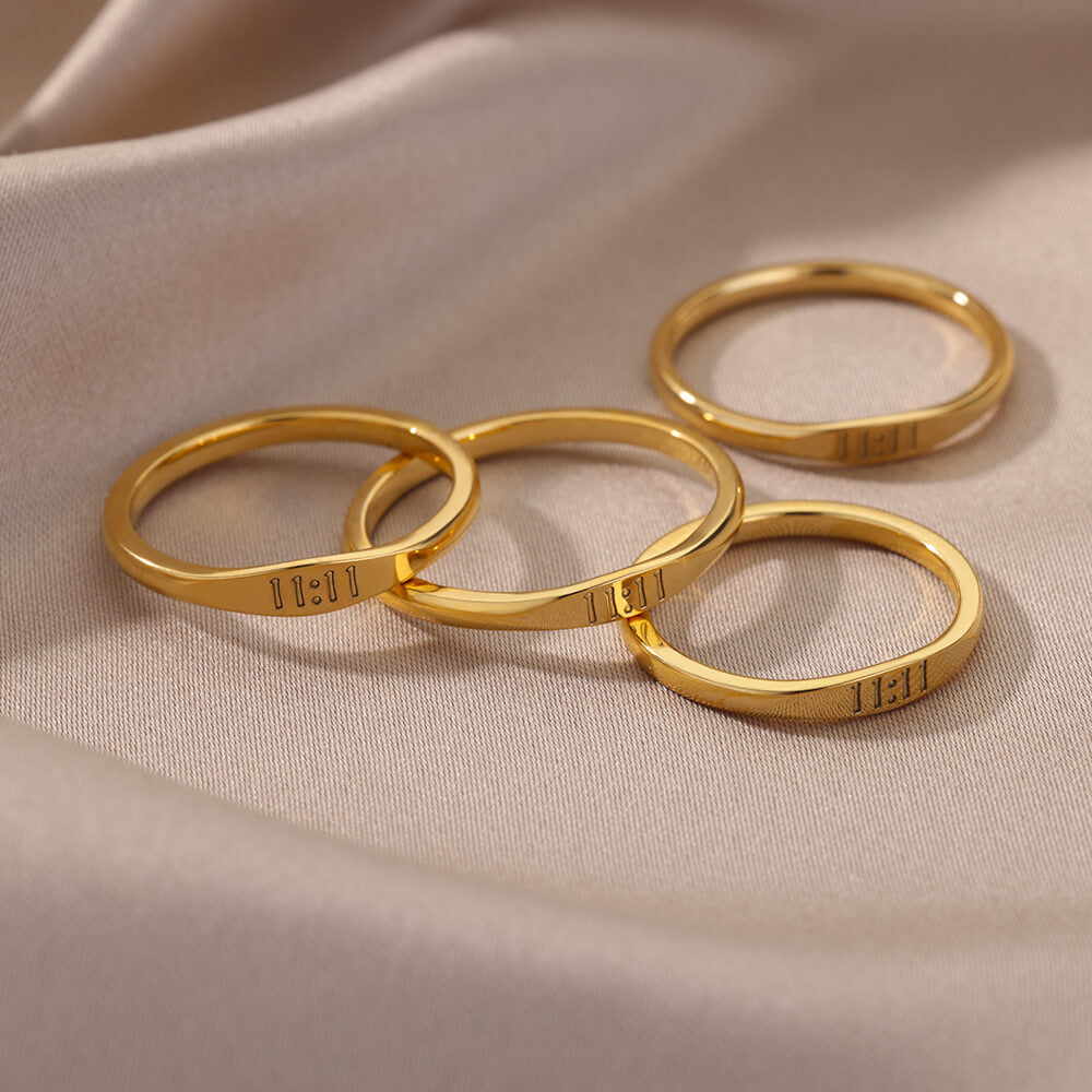 11:11 Angel Number Gold Plated Lucky Stainless Steel Ring