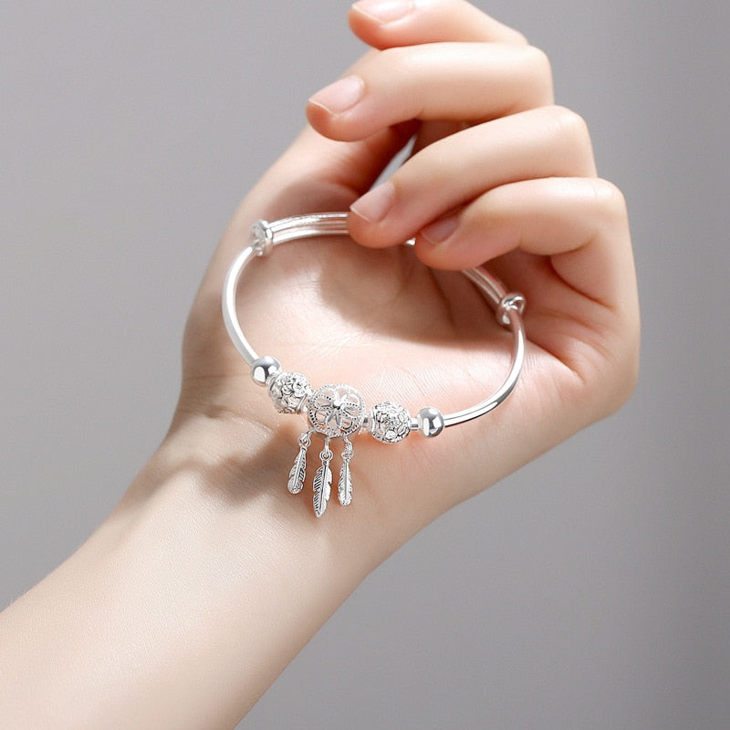 Silver Color Bangle cuff Dreamcatcher Tassel Adjustable Bracelet