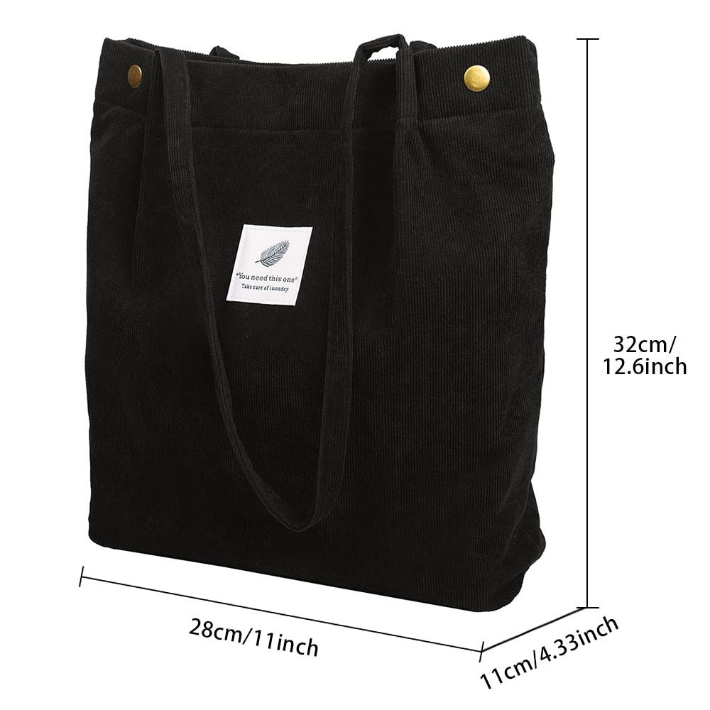 Women Corduroy Shopping Bag Girl Reusable Foldable Canvas