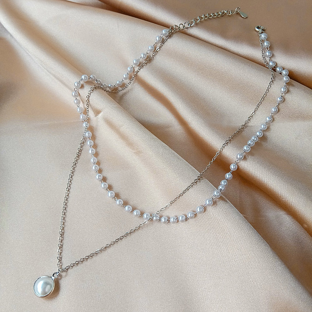 SUMENG Beads Neck Chain Kpop Pearl Choker Necklac