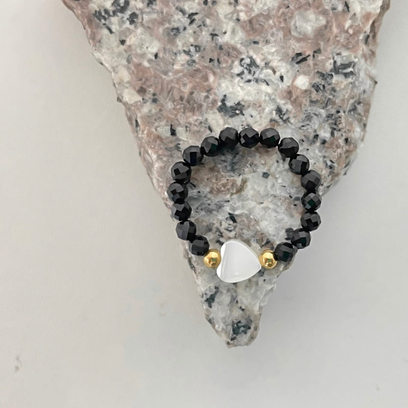 Fashion Natural Stone Moonstone Obsidian Stainless Steel Ring