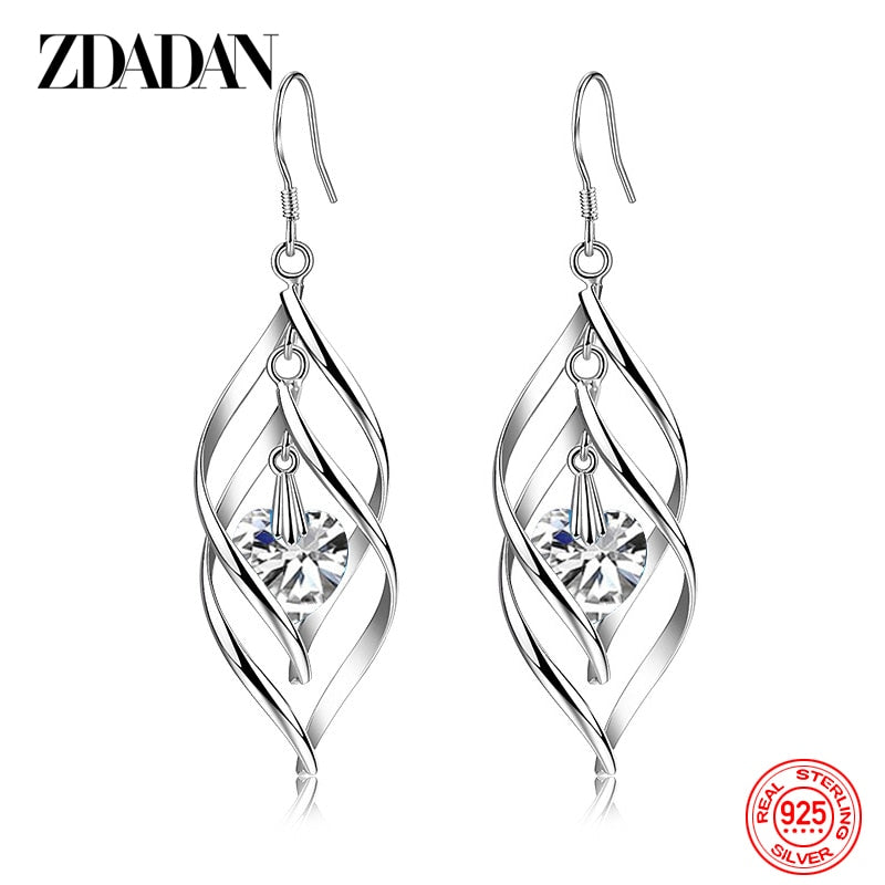 925 Sterling Silver Crystal Long Dangle Earrings