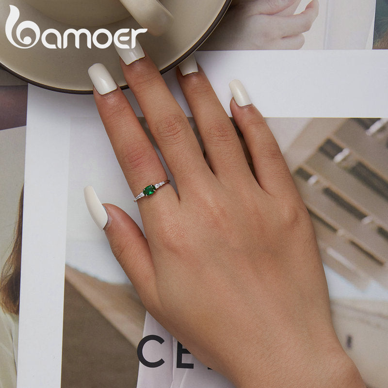 Bamoer 925 Sterling Silver Simple Gemstone Zirconium Ring