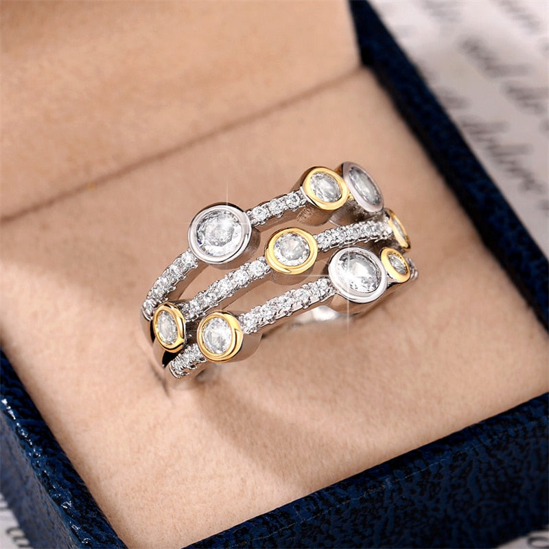Huitan Vintage Two Tone Lady's Wearable Luxury Cubic Zirconia Ring