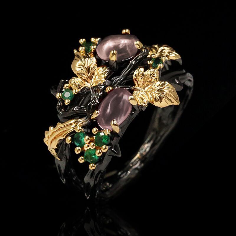 Leaf Flower Color Zircon Ring