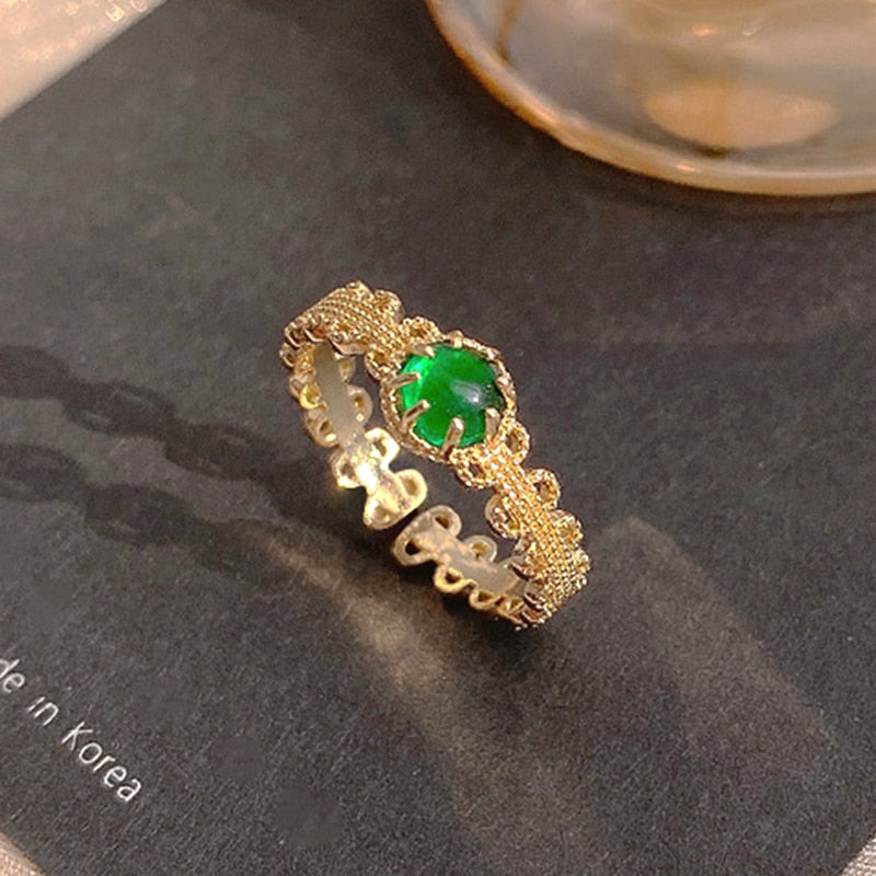 Trendy Fine 14k Real Gold Emerald Opening Rings - Jeglowstore