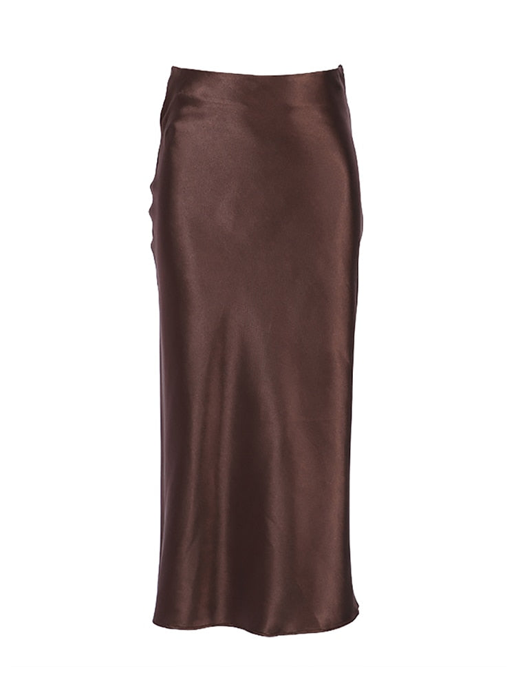 Solid Purple Satin High Waisted Silk Skirt