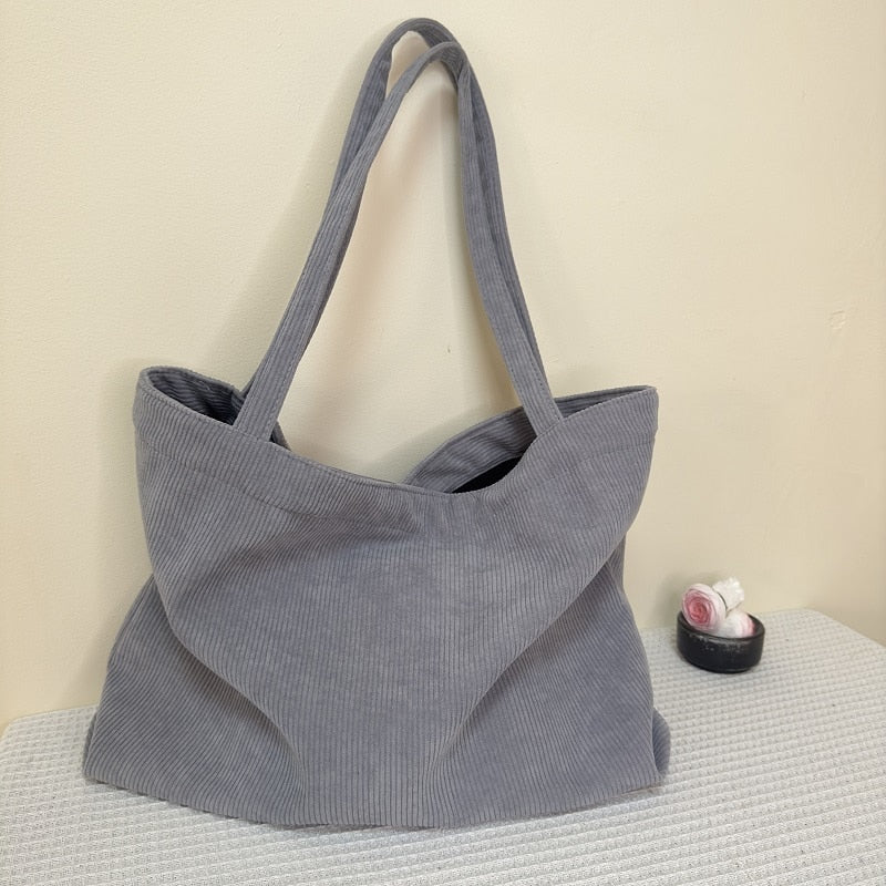 Corduroy Zipper Reusable Thickened Large Capacity Tote Bag