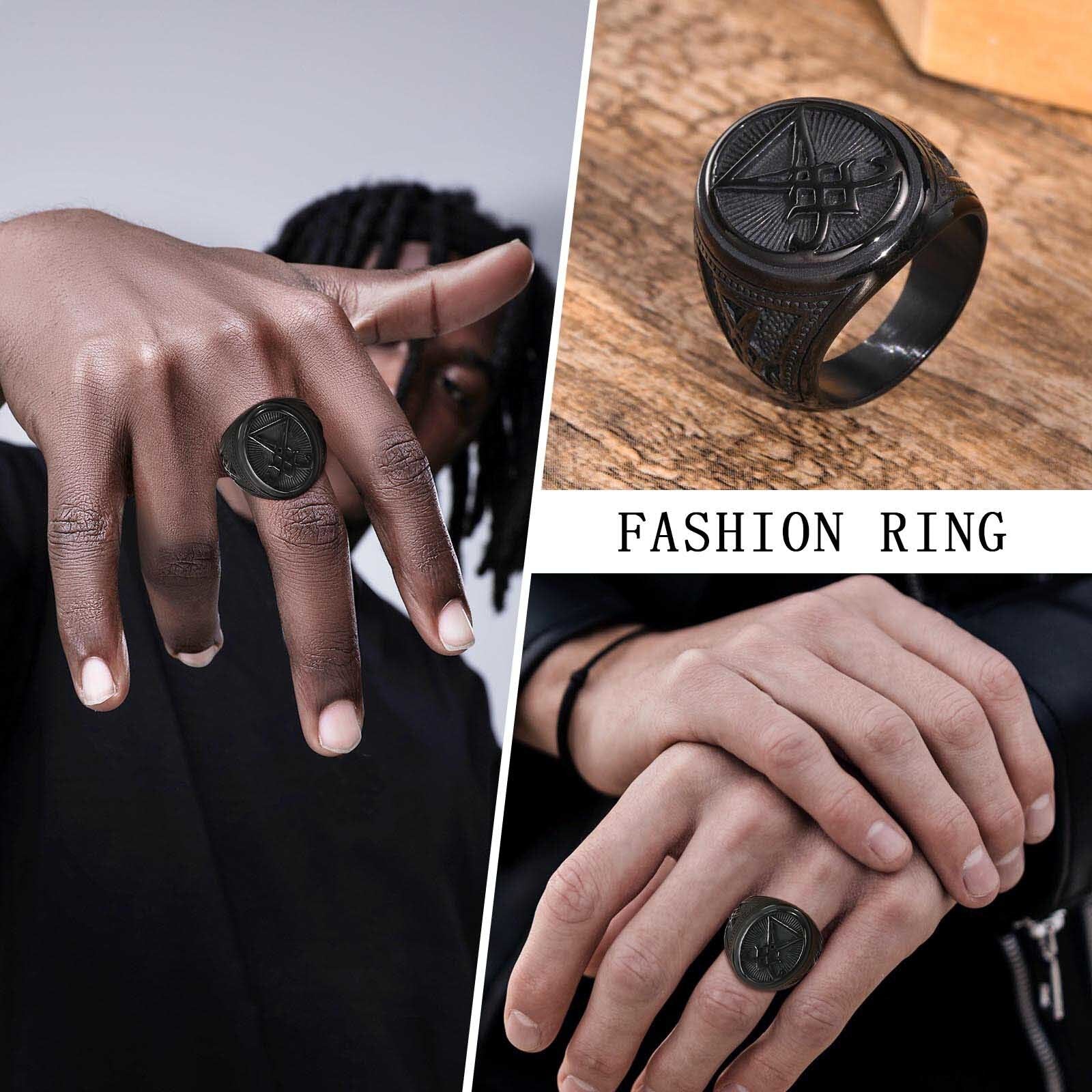 Vnox Sigil of Lucifer Stainless Steel Satan Demon Devil Symbol Signet Ring