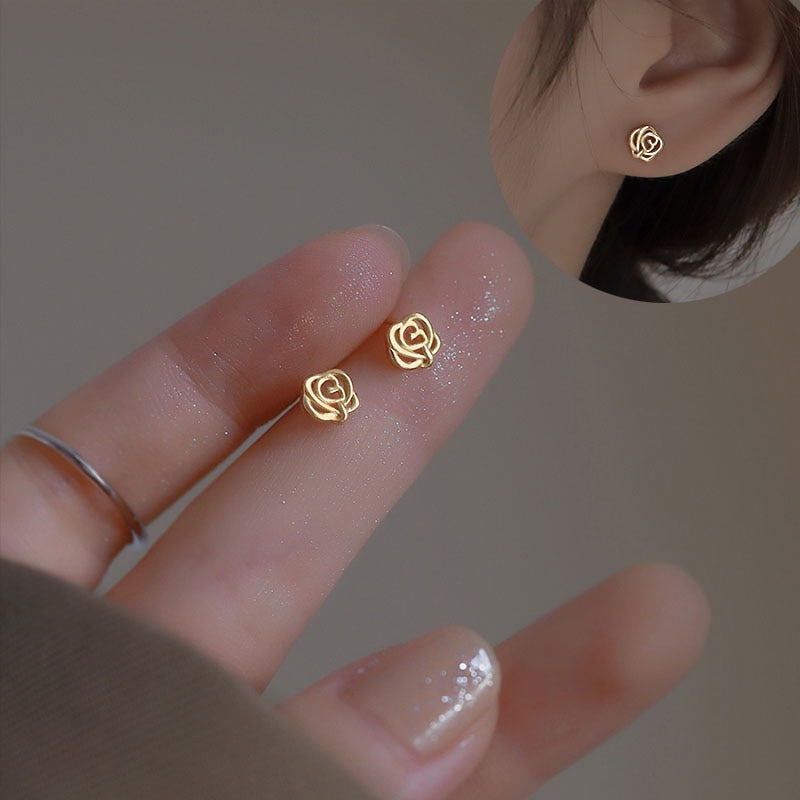 925 Silver Needle Simple Shiny Zircon  Gold Plating  Earrings