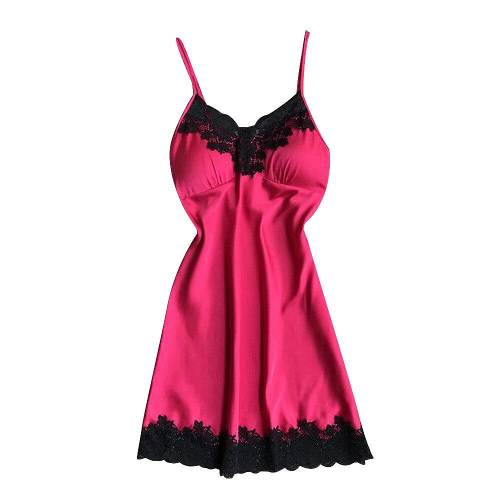 V-neck Ladies Sexy Silk Satin Night Dress Sleeveless Nighty