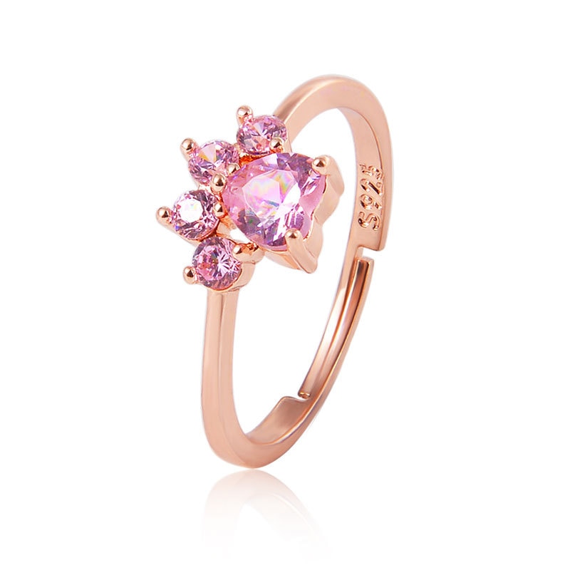 Pink Zircon Set Cute Cartoon Open Stainless Steel Ring - Jeglowstore