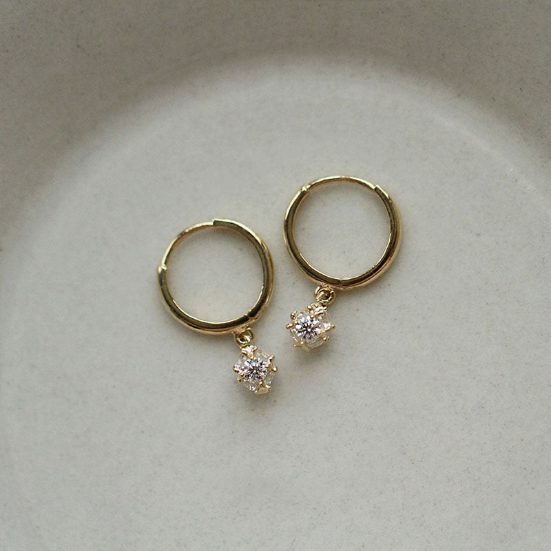925 Silver Needle Simple Shiny Zircon  Gold Plating  Earrings
