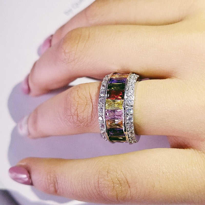 Luxury Rose Gold Silver Color Big Wheel Band Eternity Ring