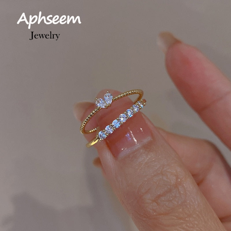 New Fashion Weave Crystal Heart Shaped Cute Wedding band Rings For Women Gold Color Engagement Female Party Ring Gift Jewerly
