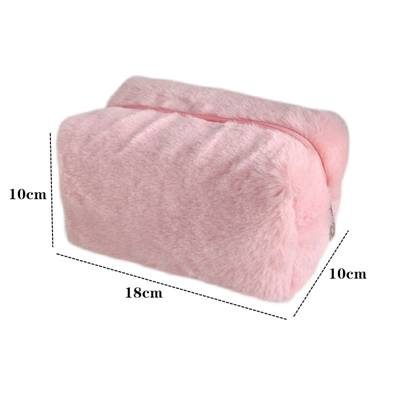 PURDORED 1 Pc Solid Color Fur Makeup Bag Organizer Case