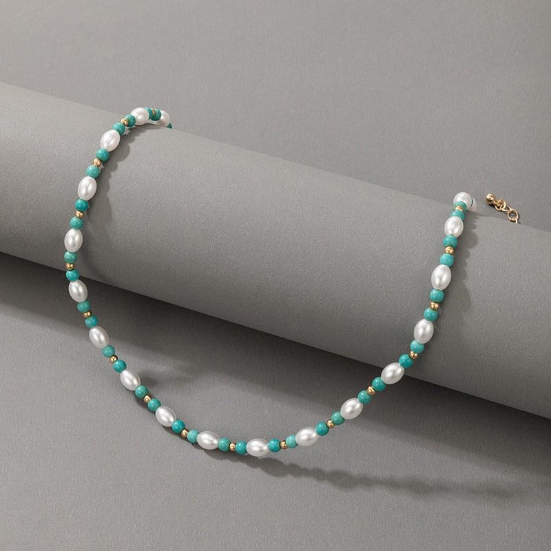 HuaTang Bohemian Green Rhinestone Shell Choker Pendant Necklace