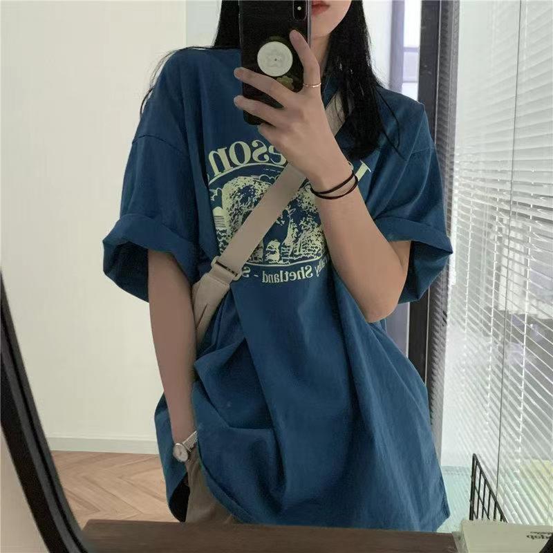 DAYIFUN T-hemp Halfmou vroulike O-nek Top