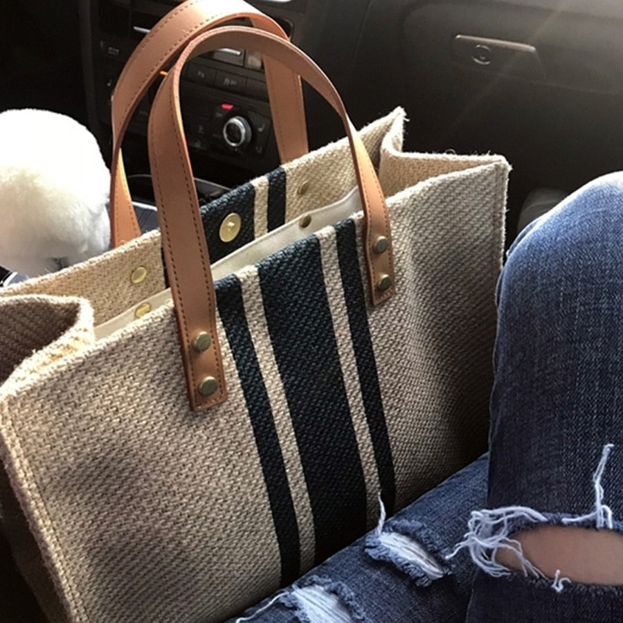 Luxury Handbags Vintage Striped Tote Bag