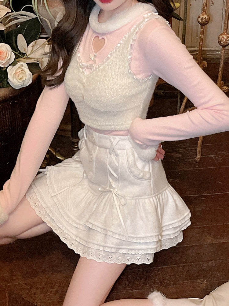 Japanese Lace Casual Elegant High Waist Skirt