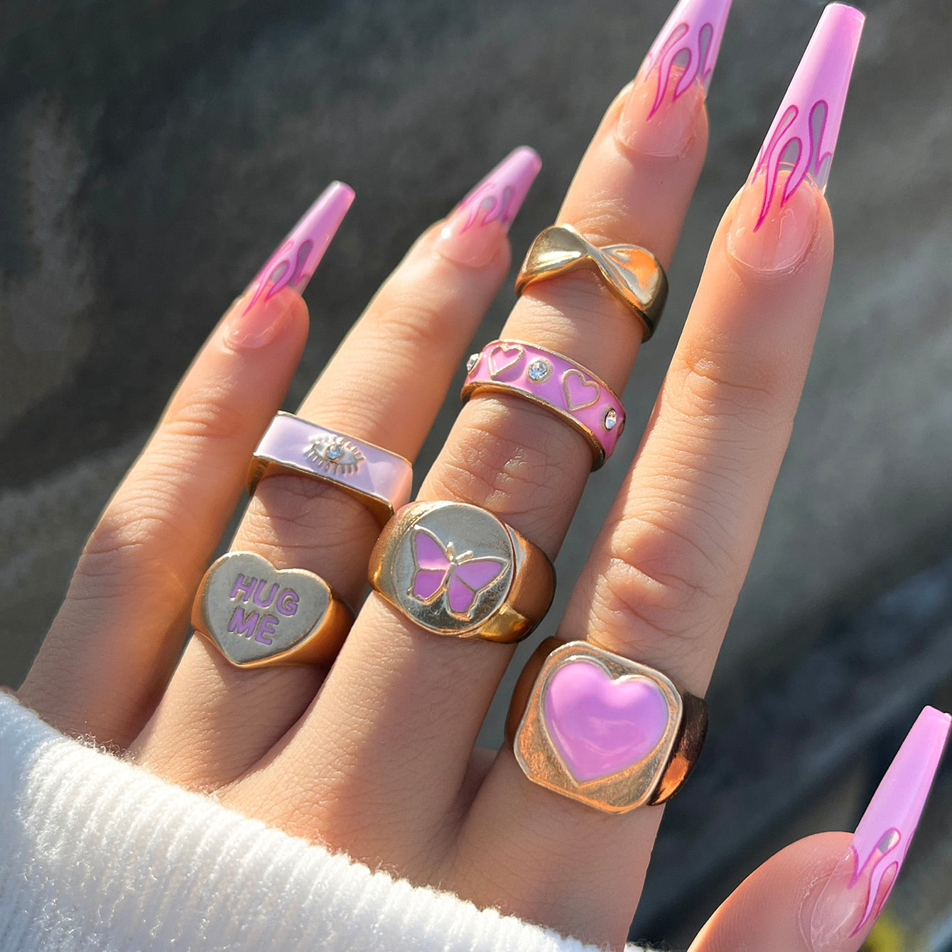 Aprilwell Cute Pink Butterfly Ring Set for Women