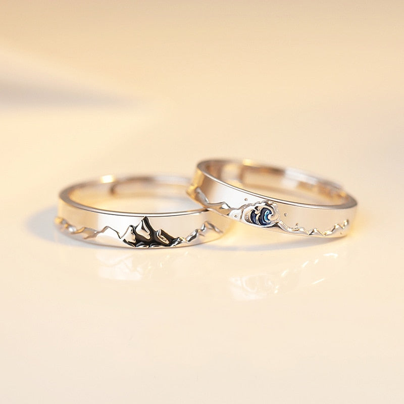2Pcs/set Black White Romantic Couple Rings