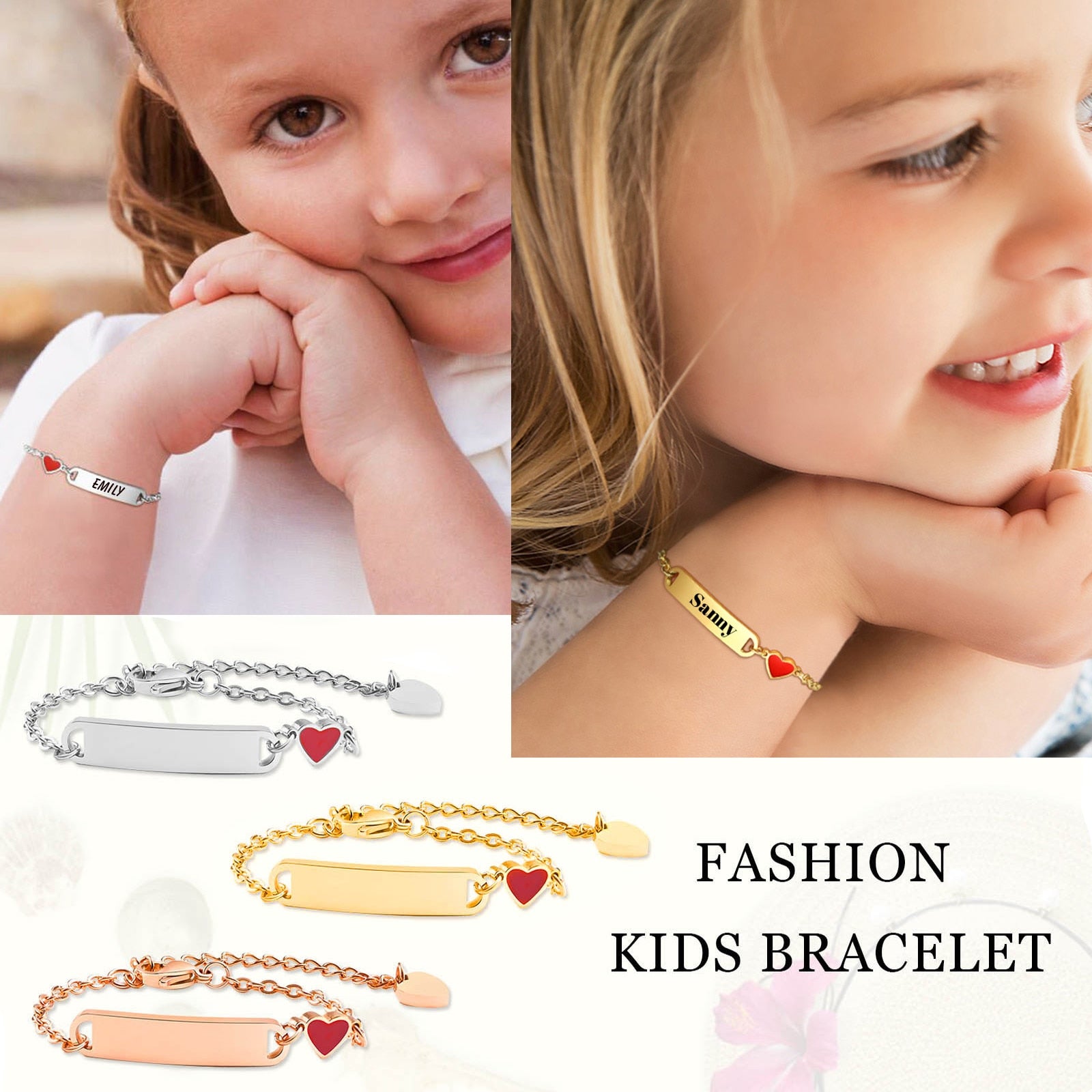 Customized Heart Baby Engravable ID Name Bracelet