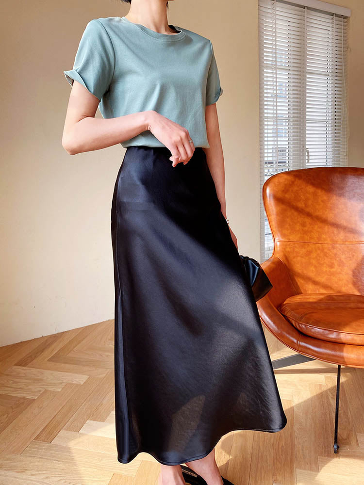 Korean Fashion Satin Silk A-line Skirt
