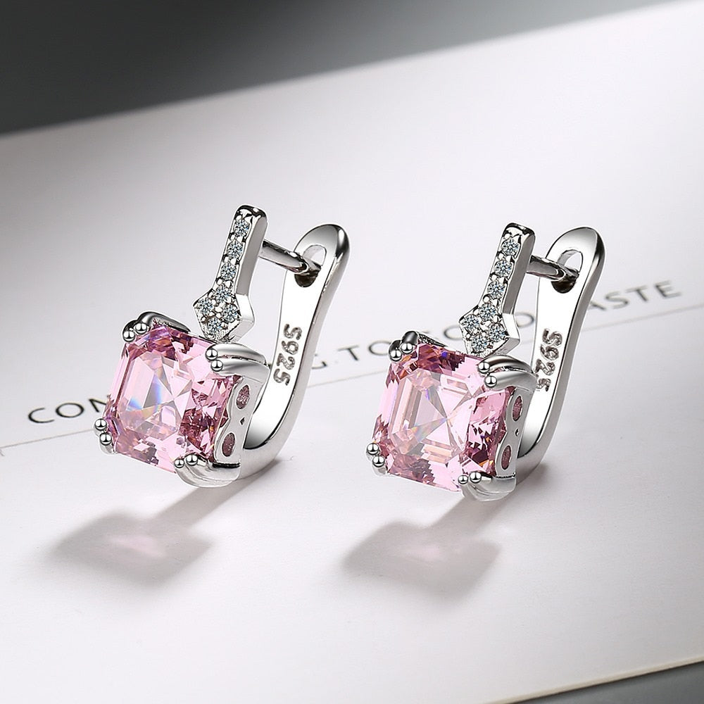 Silver Color Square Zircon Earrings for Women Girl Simple Korean Fashion 925 Silver Needle Ear Buckles Earring Trendy Jewelry