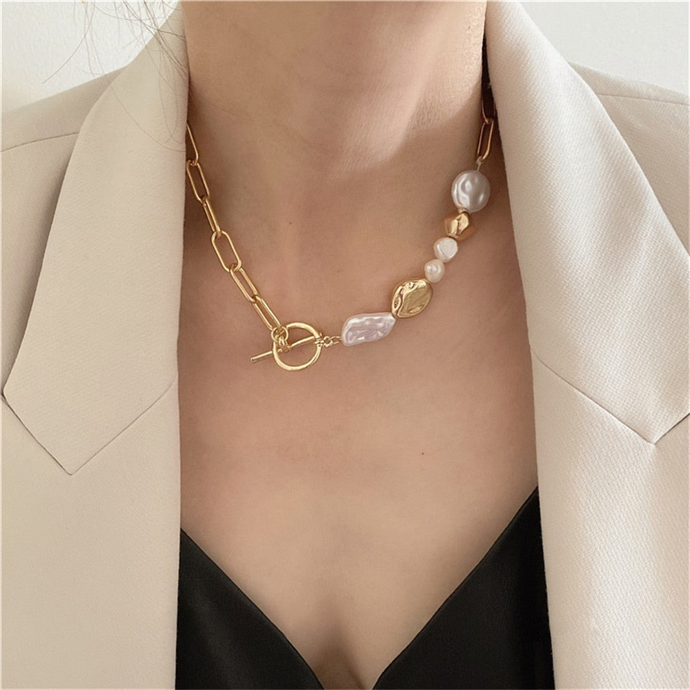 IFMIA Korean Fashion Pearl Chain Heart Choker Necklace