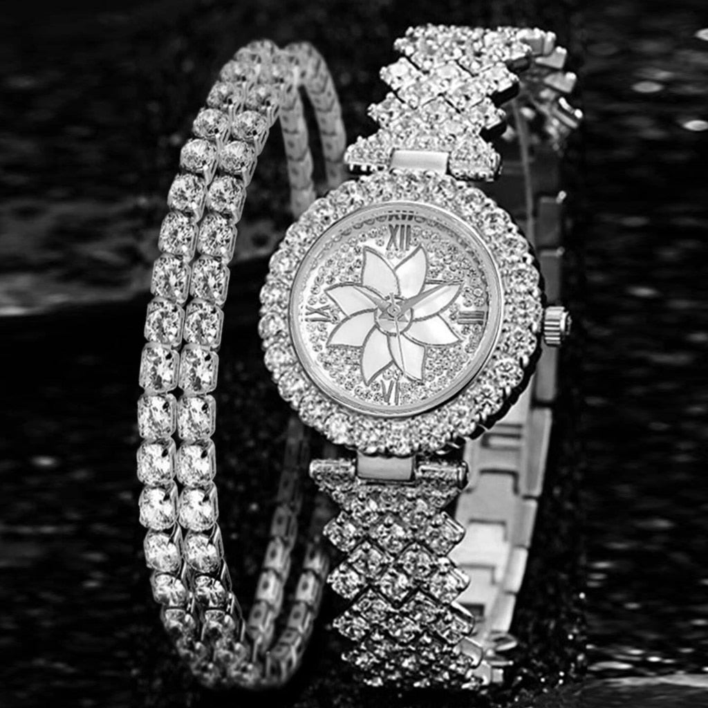 Luxury Women Rose Gold Quartz Diamond Watch