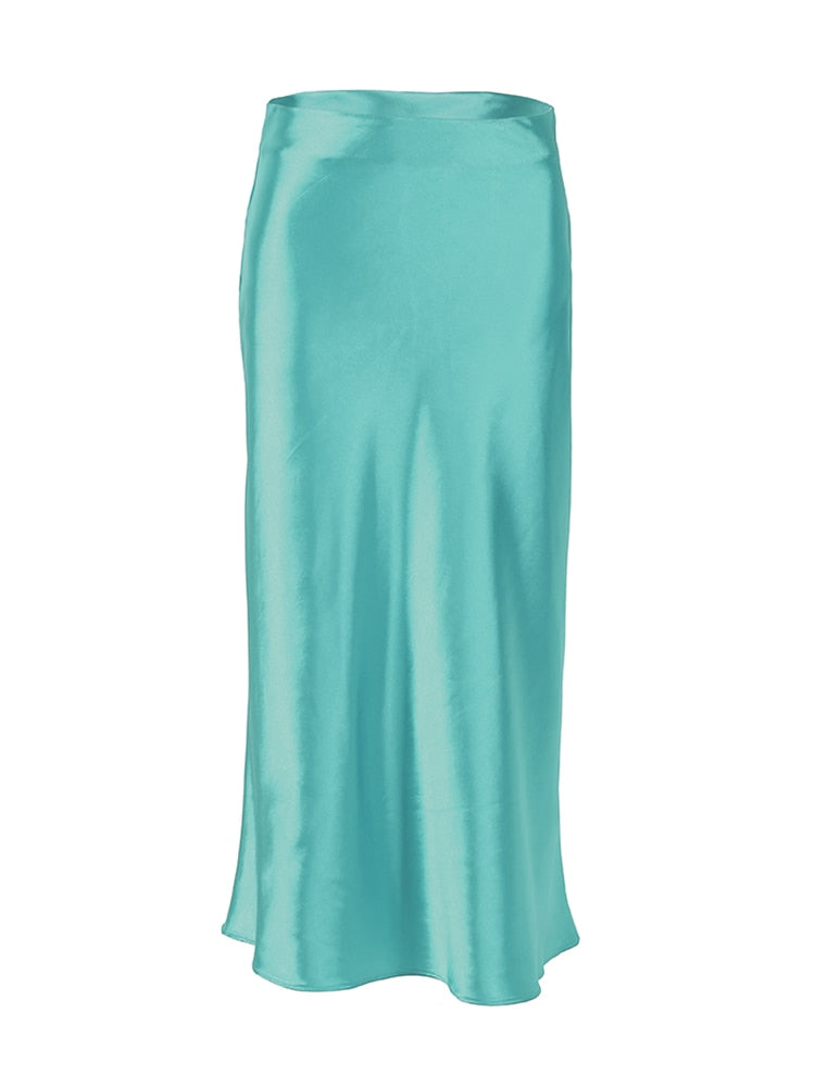 Solid Purple Satin High Waisted Silk Skirt