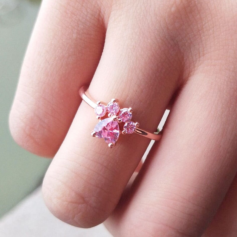 Pink Zircon Set Cute Cartoon Open Stainless Steel Ring - Jeglowstore