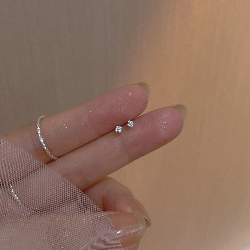 925 Silver Needle Simple Shiny Zircon  Gold Plating  Earrings