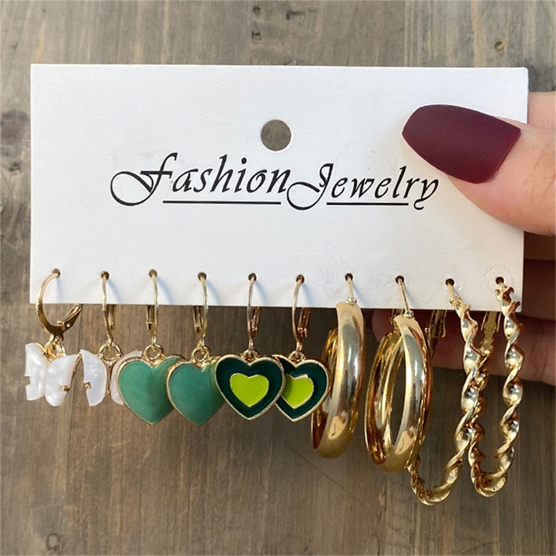 17KM Vintage Geometric Gold Plated Metal Earrings Set