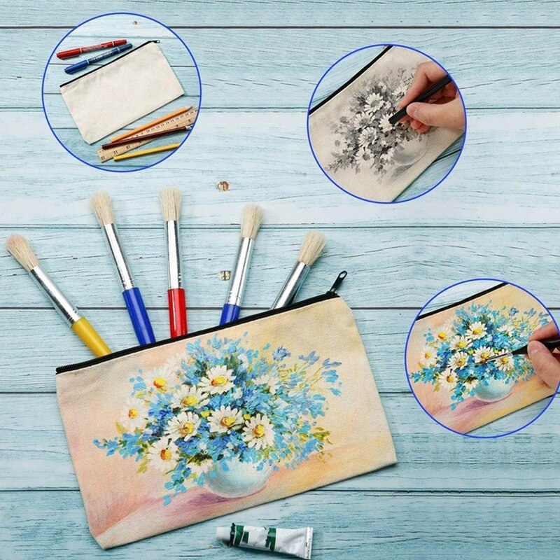 10PCS Canvas Zipper Bags Multifunctional Blank DIY Craft Pouches
