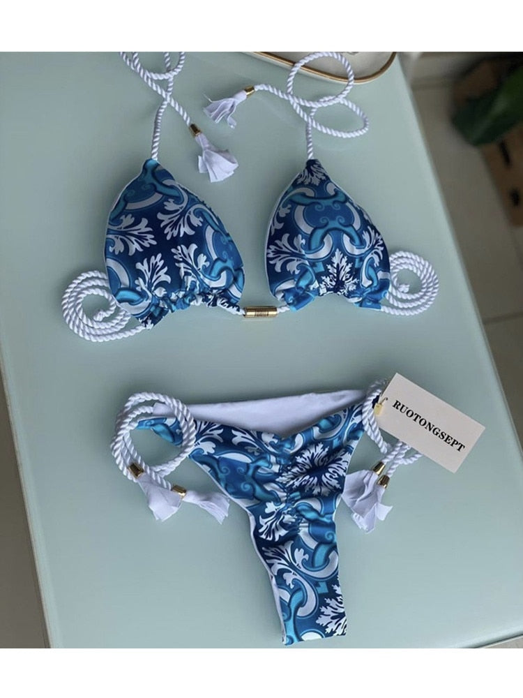 RUOTONGSEPT Triangle Bandage Swimwear Thong Bikini Set