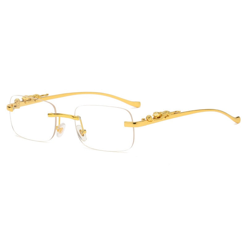 New Rimless Rectangle Vintage Metal Leopard Head Sunglasses