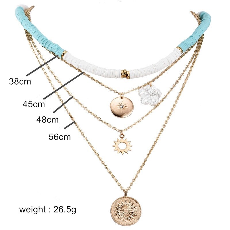 Bohemian Colorful Beads Shell Heart Layered  Necklace For Women