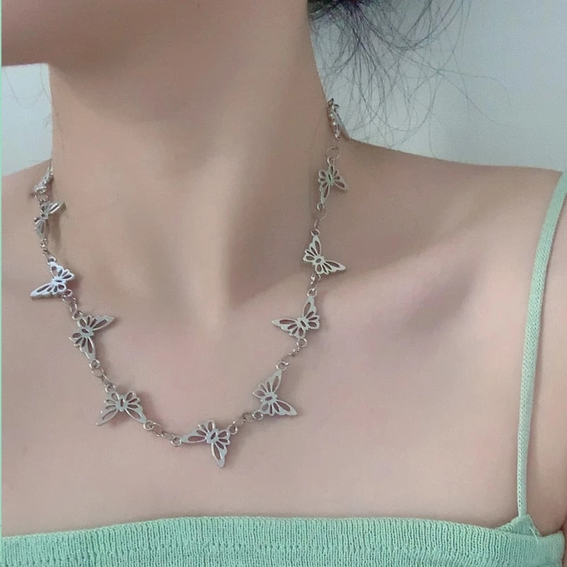 Kpop Vintage Metal Heart Neck Chains Choker Grunge Necklaces