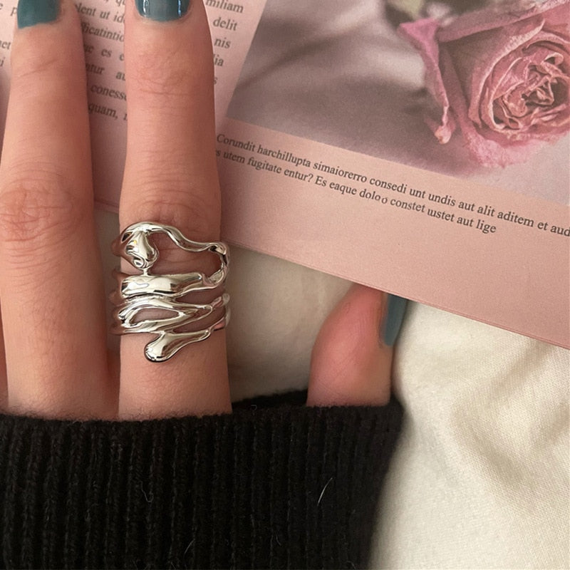 Ancient Silver Color Adjustable Chain Open Finger Ring