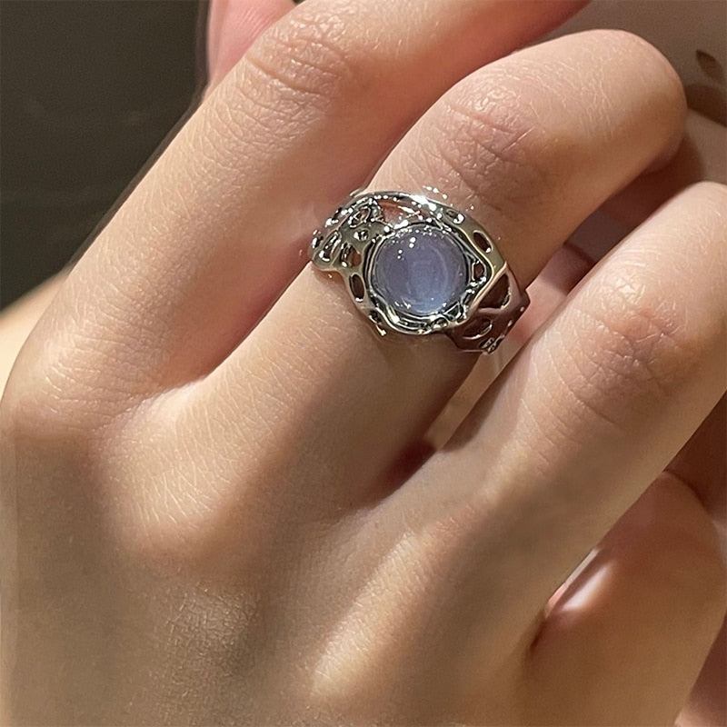 Opal Irregular Natural Stone Ring With White Opal Hollow Ring