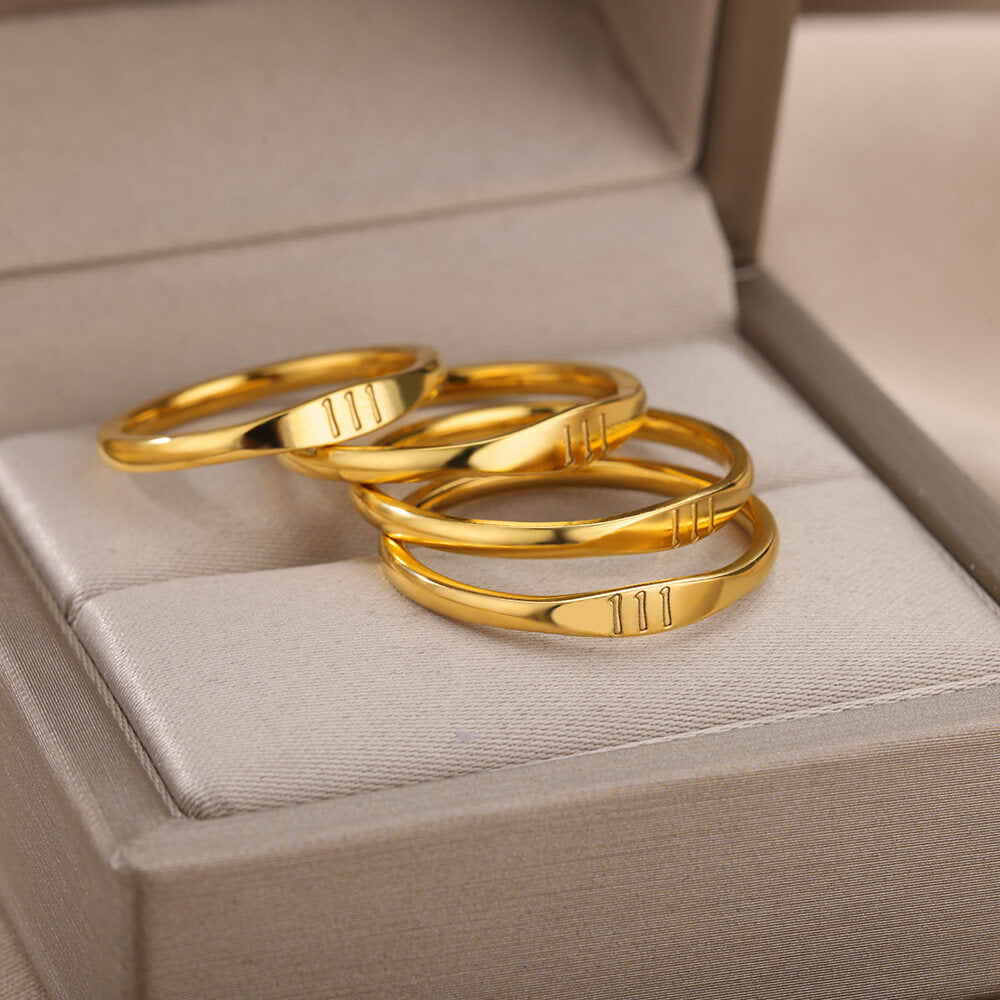 11:11 Angel Number Gold Plated Lucky Stainless Steel Ring