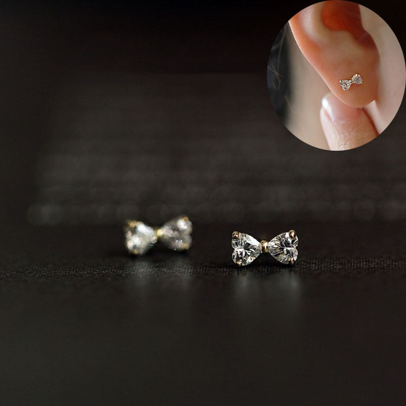 925 Silver Needle Simple Shiny Zircon  Gold Plating  Earrings