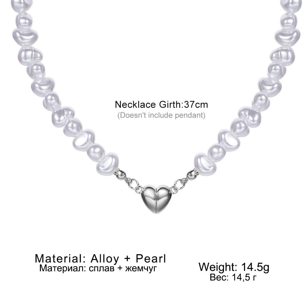 IFMIA Korean Fashion Pearl Chain Heart Choker Necklace