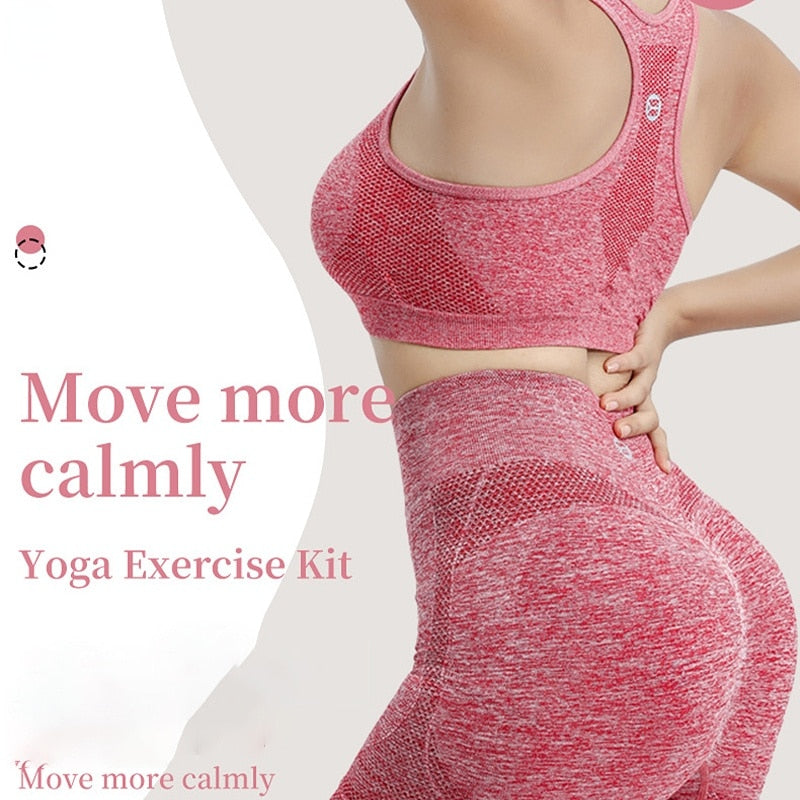 Seamless Women Yoga Set Workout Shirts Sport Shorts Bra Gym Suits Fitness Shorts Crop Top High Waist Running Sports Sets
